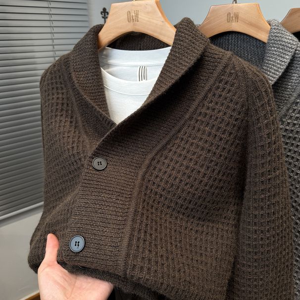 Men’s Shawl Collar Knit Cardigan – Thickened Casual Pullover Sweater (M-XXXL, Beige/Grey/Black/Brown)_viptrois.com