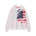 Men's Clothing Sweater Autumn Loose Fit Ripped Crew Neck Long Sleeve American Flag Jacquard Sweater - Distressed Oversized Pullover (Pink)_viptrois.com