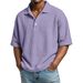 Men's Retro Waffle Knit Polo Shirt - Breathable Short Sleeve With Button Placket (Purple/White/Beige/Green/Navy/Gray/Black/Red/Mint/Sky Blue)_viptrois.com