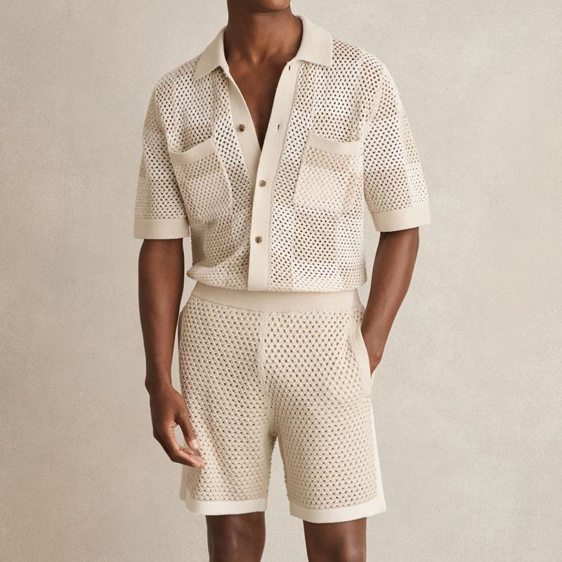 Men's Clothing Spring And Summer New Style Lapel Knitted Tops Color Matching Design_viptrois.com