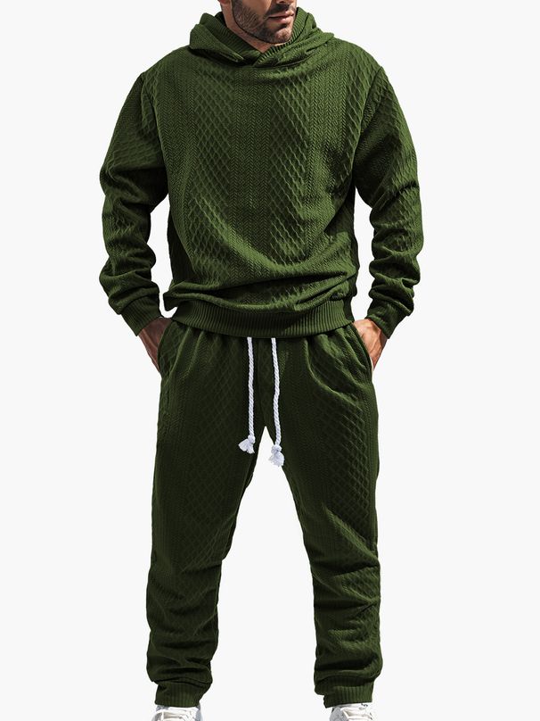 TK Men's Spring And Autumn Loose Casual Sports Long Sleeved Pants Plus Large Jacquard Hooded Sweatshirt Set_viptrois.com