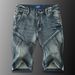 Men's Vintage Patchwork Denim Shorts - Summer Lightweight 5-Pocket Casual Cargo Design With Cat Whisker Wash, Mid-Thigh Length_viptrois.com