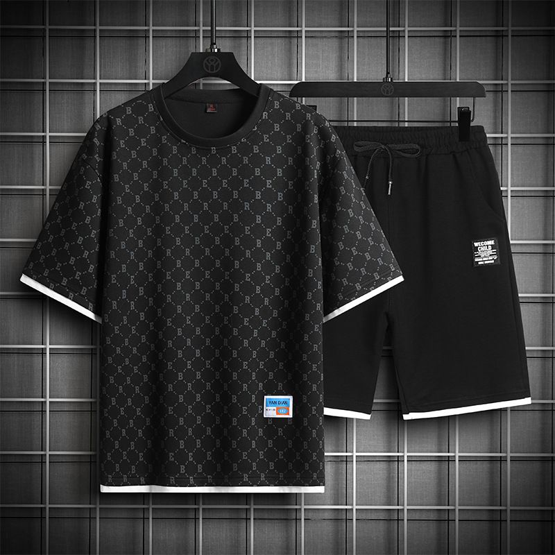 Men's Clothing Sports Shorts Full Print Simple Casual Versatile Two Piece Suit_viptrois.com