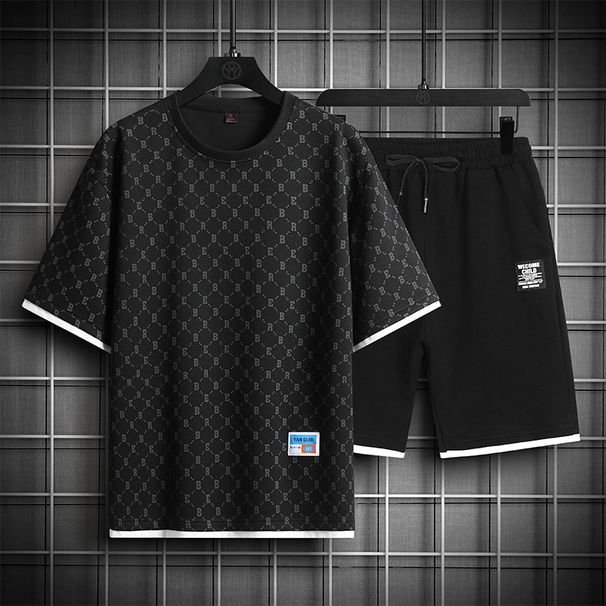 Men's Clothing Sports Shorts Full Print Simple Casual Versatile Two Piece Suit_viptrois.com
