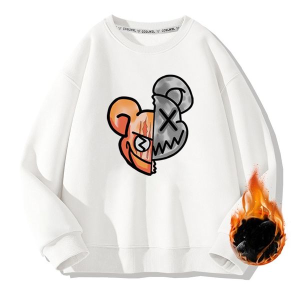 2025 Cartoon Printed Loose Bottom Shirt Winter Clothing Fleece Thickened Sweater Men's Spring And Autumn_viptrois.com