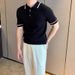 Men's Clothing Knitted Ice Silk Shirt Casual Business Contrast Color Short Sleeved Half Sleeved Lapel T Shirt_viptrois.com
