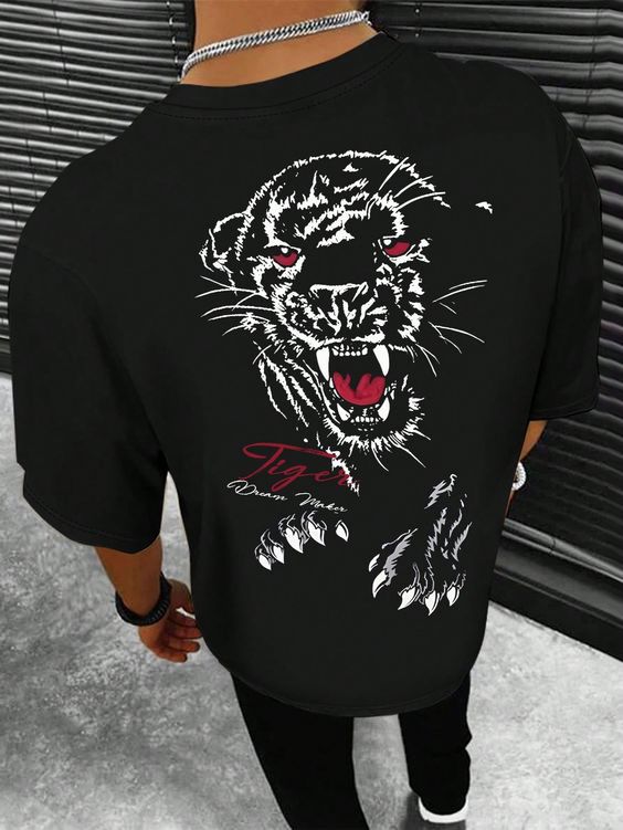 Herren Einzigartige Charakter Tier Druck Auf Der Rückseite Herren High Street Kleidung T-Shirt Lässig Lose Übergroße Sweatshirt Top_viptrois.com