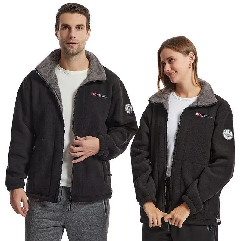 European Size Embroidered Stand-up Collar Jacket Men's Fleece Thickened Thermal Jacket Fleece Fleece Fleece Cold Jacket Men_viptrois.com