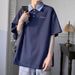 American Style Patchwork Turn-down Collar Short Polo Shirt For Men Summer Trendy High-end Loose Fit Youth T-shirt Half_viptrois.com