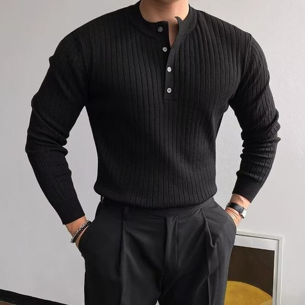 Men's Clothing Henry Collar Sweater Long Sleeve Men's Spring And Autumn Sweater Trend All Match Slim T Shirt_viptrois.com