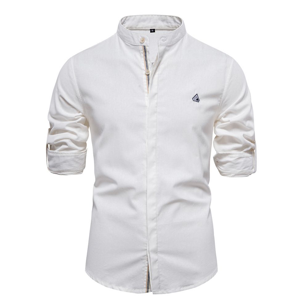 Men's Clothing Cotton Linen Casual Men's Fashion Business Solid Color Long Sleeve Shirt_viptrois.com