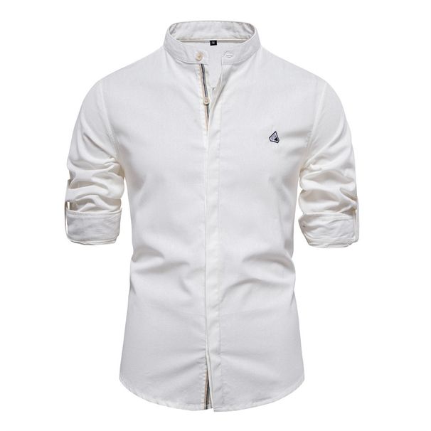 Men's Clothing Cotton Linen Casual Men's Fashion Business Solid Color Long Sleeve Shirt_viptrois.com