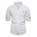 Men's Clothing Cotton Linen Casual Men's Fashion Business Solid Color Long Sleeve Shirt_viptrois.com