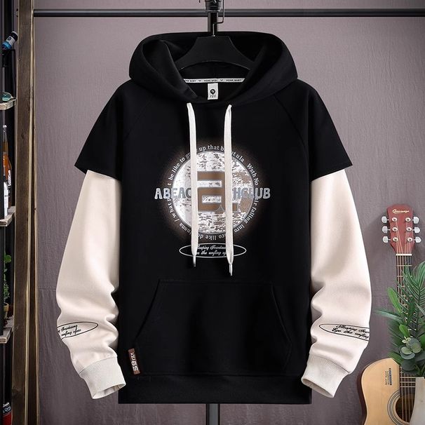 2025 New Trend Hooded Sweater Men's Spring And Autumn Trendy Brand Fake Two-piece Splicing Jacket Casual Top_viptrois.com