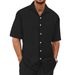 Men's Short Sleeve Shirt & Drawstring Trousers Set – Lightweight Polyester, European Fit (White/Apricot/Khaki/Brown/Black/Azure/Navy, S-XXXL)_viptrois.com