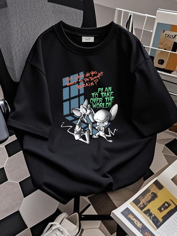 Rare VTG CHANGES Pinky & The Brain Take Over The World Jail 1995 T Shirt 90s XL Casual Comfortable Summer Breathable Streetwear Graphic Fashion_viptrois.com