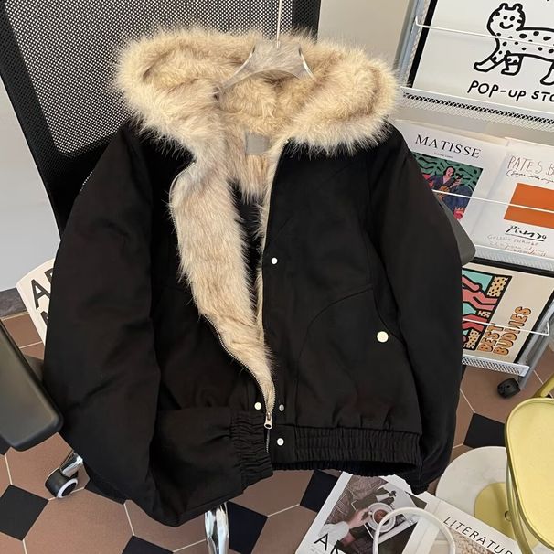 Heavy Leather Jacket Cotton Clothes Men's Winter Hooded Silhouette American Washed Tide Brand Fur Collar Seat Mountain Carving Warm Jacket_viptrois.com