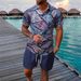 Men's Clothing Versatile Plant Pattern Printing Short Sleeved Village Shirt Shorts Suit_viptrois.com