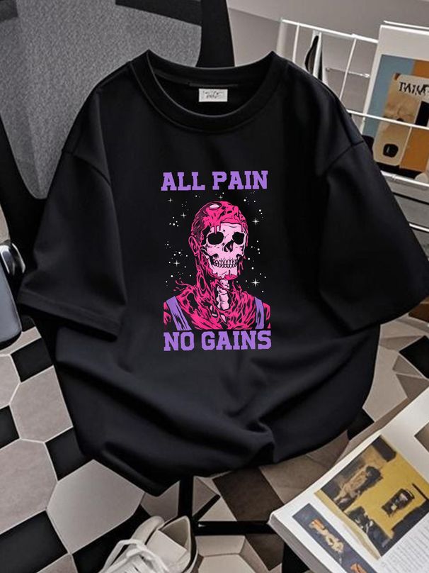 All Pain No Gains T-Shirt S-4XL Homme Designer Clothes Soft Summer Stylish Graphic Unisex Top For Everyday Wear Casual Versatile Fashion_viptrois.com