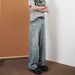 Men's Clothing High Street Cleanfit Old Ink Splashed Jeans For Men And Women Loose Straight Casual Niche Retro Pants Trend_viptrois.com
