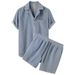 Men's Clothing 2025 Summer New Solid Color Corduroy Casual Suit Shirt And Shorts Set_viptrois.com