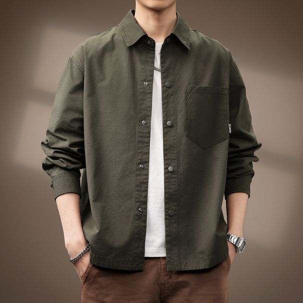 High-End Cotton Simple Breathable Workwear Long-Sleeve Men, New Autumn Japanese Retro Loose Shirt Jacket For Men_viptrois.com