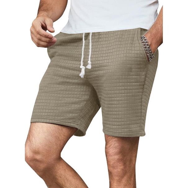 Men's Clothing Men's Casual Shorts Waffle Knit Lace Up Five Point Small Checkered Style Summer For Formal & Casual For Men_viptrois.com