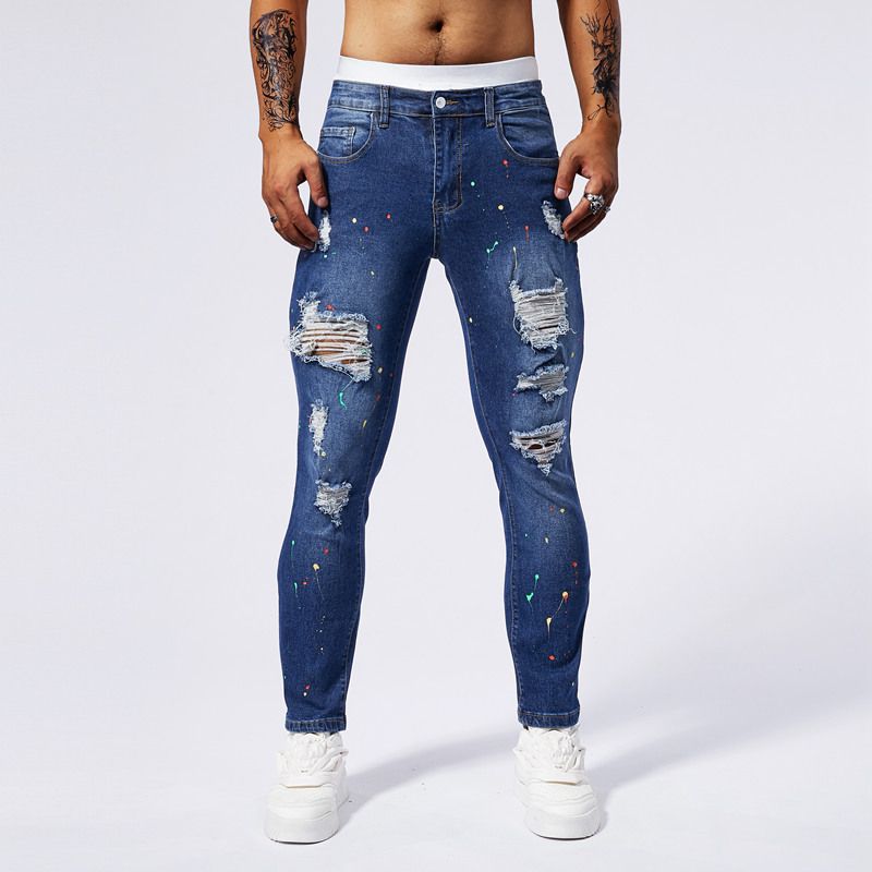 Men's Clothing Tossing Holes Old Jeans Pants Spring And Summer All Match Loose Straight Casual Pants_viptrois.com