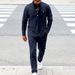 Men's Long Sleeve Henley Shirt & Straight Leg Pants Set - Casual Loungewear For Spring & Fall - Soft Polyester Fabric - Relaxed Fit (Black, White)_viptrois.com