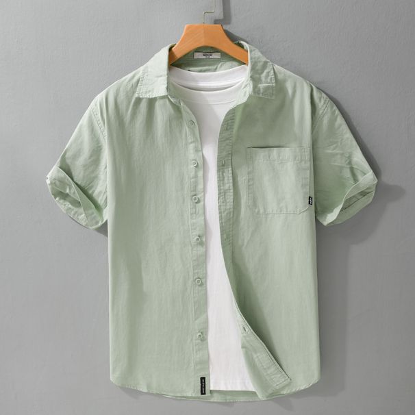 Summer Men's White Minimalist Short Sleeved Shirt Popular Casual Loose And Versatile Youth Men's Shirt_viptrois.com