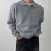 Men’s Polo Neck Sweater – Thick Knit Pullover With Ribbed Hem (Light Gray, Black, Coffee, Dark Gray, Tan, Olive Green)_viptrois.com