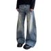 American High Street Cleanfit Bamboo Pattern Distressed Curved Jeans For Boys Straight Leg Slightly Flared Pants Trendy_viptrois.com