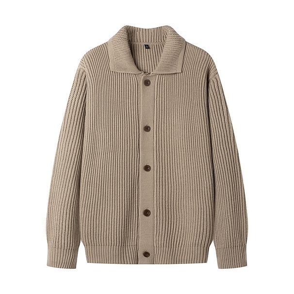 Pulse Winter Trendy Fashion Casual Versatile Men's Exquisite Lapel Solid Color Loose Long Sleeve Knitted Cardigan Sweater_viptrois.com