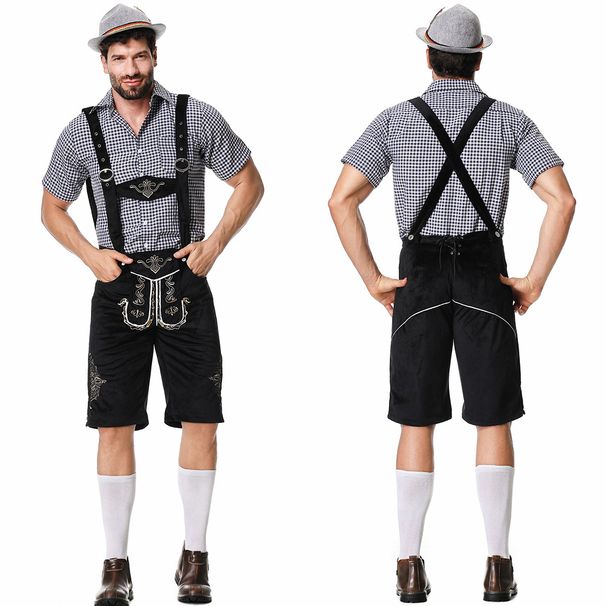 European And American German Munich Beer Festival Party Clothing - Belt Pants For Men In A Checkered Short-sleeved Style_viptrois.com