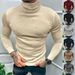 2023 Autumn Winter Long Sleeve T-Shirt Men's Solid Color High Neck Base Layer Undershirt Tee Top_viptrois.com