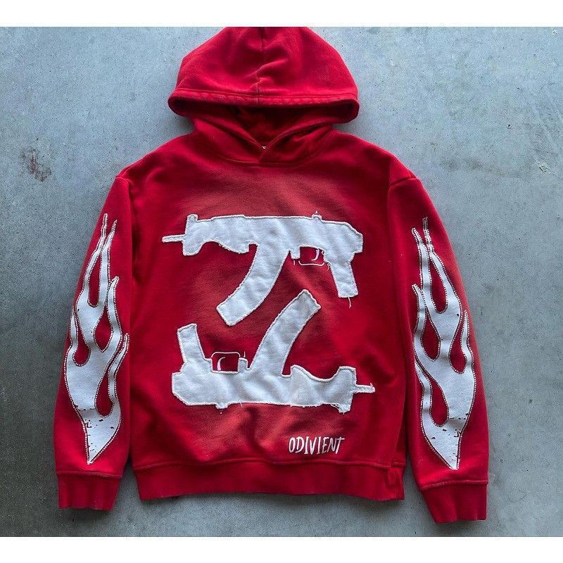 Men's Clothing Pistol Patch Embroidered Sweatshirt Loose Casual Pullover Street Gothic Style Sweatshirt_viptrois.com