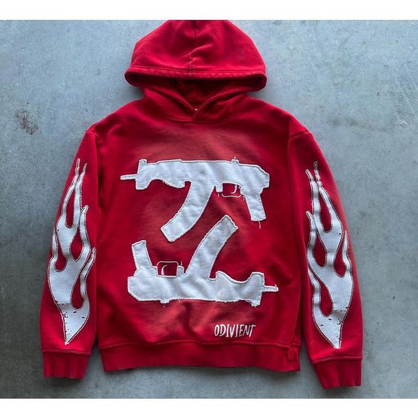 Men's Clothing Pistol Patch Embroidered Sweatshirt Loose Casual Pullover Street Gothic Style Sweatshirt_viptrois.com