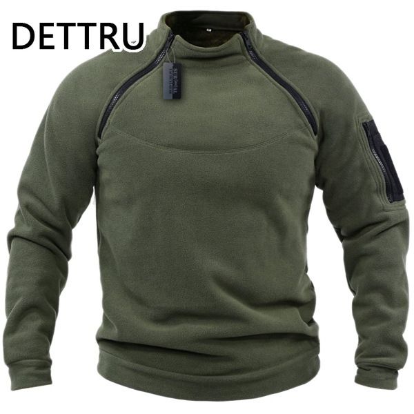 Mens Streetwear Military Sweatshirt Fleece Winter Zipper Pullover Fashion Men's Solid Color Loose Lamb Thick Jacket Men_viptrois.com