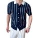 Men's Slim Fit Polo Shirt Short Sleeve Knit Business Casual Stripe Breathable Summer T-Shirt (Black/White, Sizes S-2XL)_viptrois.com