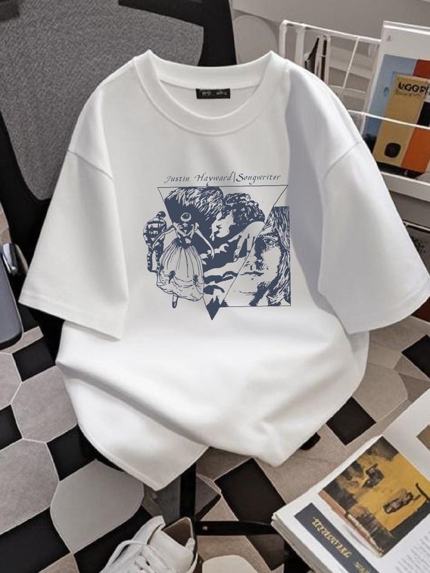 1977 JUSTIN HAYWARD MOODY BLUES T Shirt Classic White Size S 5XL CC4706 Stylish Top For Everyday Wear Unisex Slightly Streetwear Soft Summer_viptrois.com