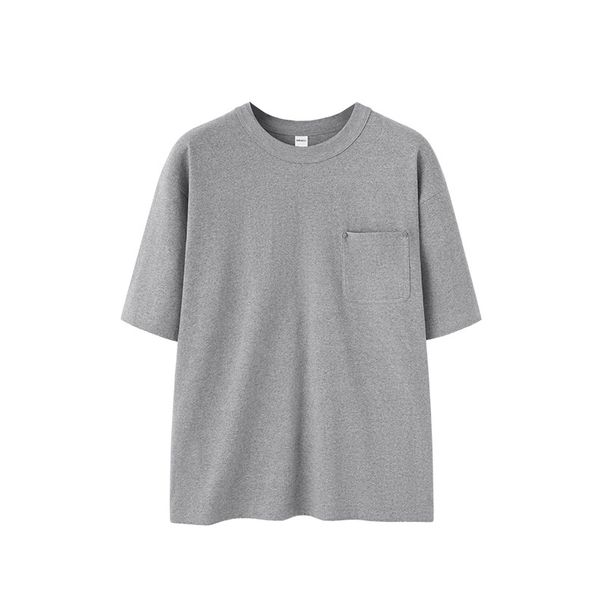 Men's Clothing Jiezhan Men's Wear | Heavy Linen Cotton Rivet Pocket T Shirt 2025 Spring And Summer New Trendy Brand Loose Short Sleeve Solid Color Top_viptrois.com
