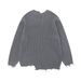 Men's Clothing Slouchy Ripped Sweater Men's Loose Street Trend Embroidered Monogram Crew Neck Sweater_viptrois.com
