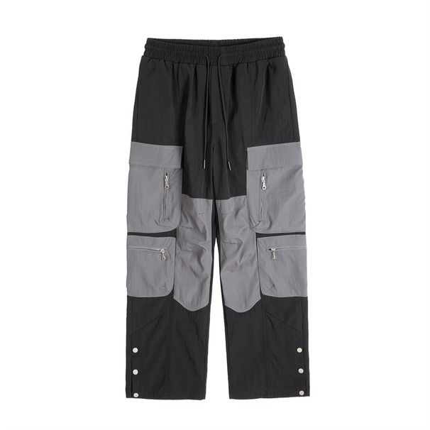 Men's Clothing Trendy Splicing Functional Overalls Men's Loose Straight Pants Men's Casual Retro Fashion Multi Pocket Trousers_viptrois.com