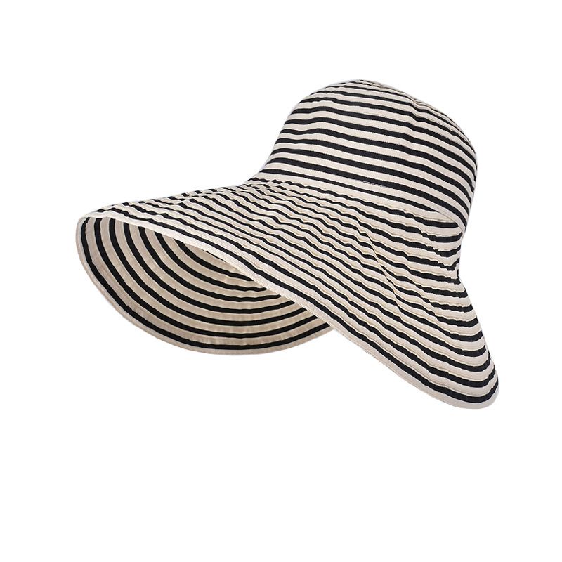 Summer Contrast Color Striped Big Brim Fisherman Hat Japanese Style Foldable Sun Hat Female Outdoor Fashion Sun Hat_viptrois.com