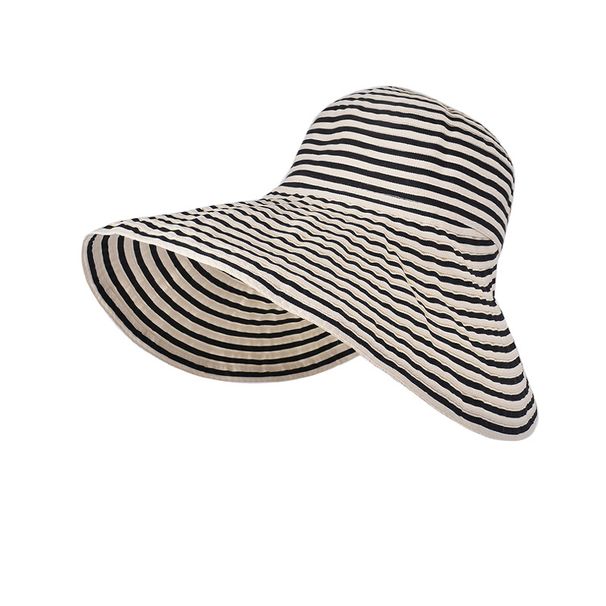 Summer Contrast Color Striped Big Brim Fisherman Hat Japanese Style Foldable Sun Hat Female Outdoor Fashion Sun Hat_viptrois.com