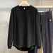 Long Sleeve T-Shirt Loose Top Solid Color Japanese Style Round Neck Base Shirt Men's Plus Size Tuxedo Full Cotton_viptrois.com