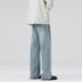 Men's Clothing Summer Trendy Light Blue Jeans For Men And Women, Washed High Street Straight Leg Pants, Versatile Long Trousers_viptrois.com
