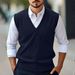 Men's Woolen Vest Casual Solid Color V Neck Sleeveless Knitted Sweater Pullover Four Seasons Vest Shirt Men_viptrois.com