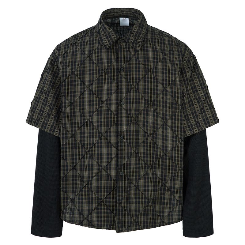 Vintage Personality Ins2025 Spring New American Retro Loose Heavy Industry Striped Fake Two-piece Long-sleeved Shirt_viptrois.com