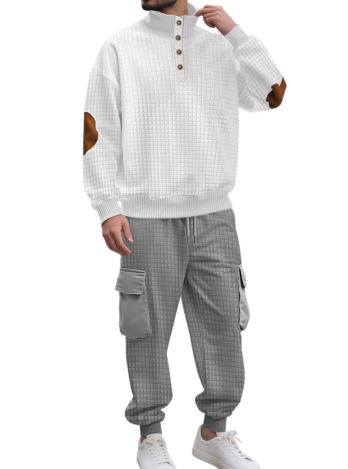 Men's Clothing Casual Knitted Small Plaid Trousers Sweatshirt Suit European And American Foreign Trade Sportswear Two Piece Suit_viptrois.com